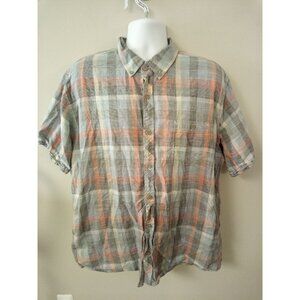 Weatherproof Blue Orange Casual Button Down Short Sleeved Shirt Size XXL
